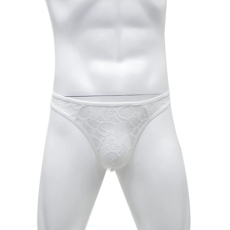 CLEVER-MENMODE Tanga de encaje para hombre, ropa interior sexy, tanga transparente para hombre, lencería transparente, calzoncillos, bragas con espalda en T