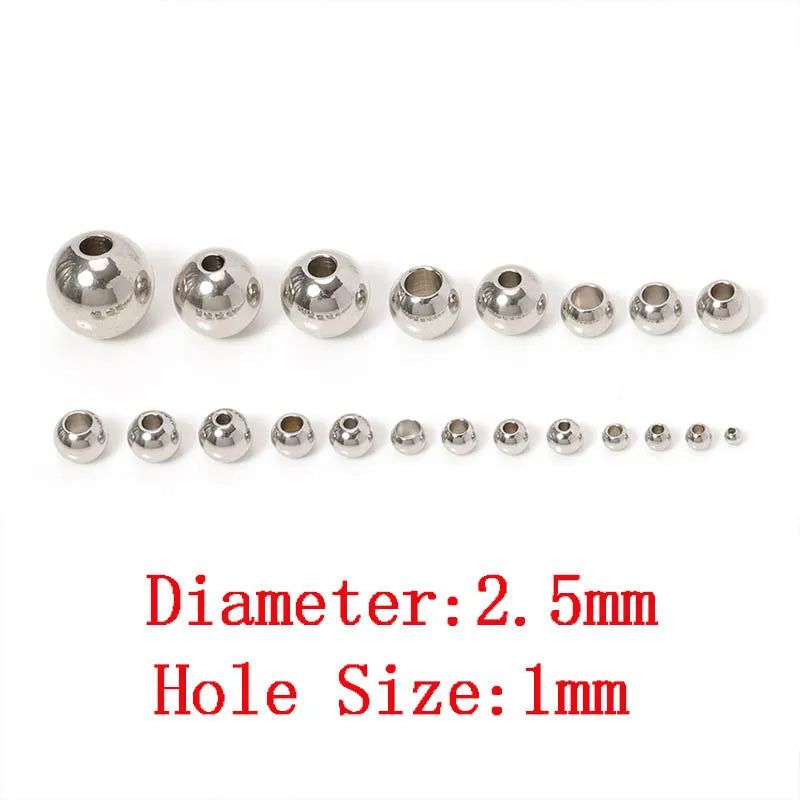 100pcs 3-10mm Stainless Steel Beads for Jewelry Making Loose Spacer Beads Ball Hole 1.2-5mm for Bracelets Jewelry Components DIY