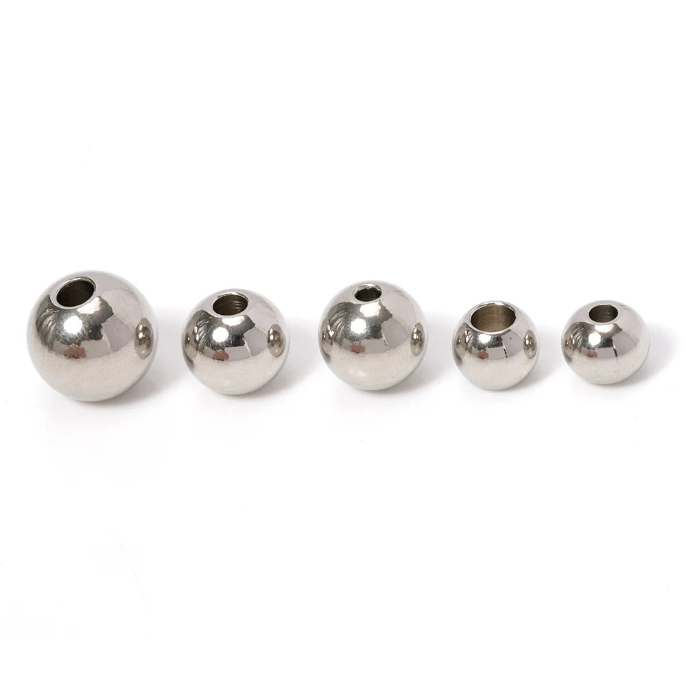 100pcs 3-10mm Stainless Steel Beads for Jewelry Making Loose Spacer Beads Ball Hole 1.2-5mm for Bracelets Jewelry Components DIY