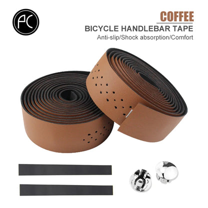 PCycling Bicycle Handlebar Tape Road Bike PU Leather Perforated Belt Breathable Soft Bike Handlebar Tape MTB Fixed Gear Belt