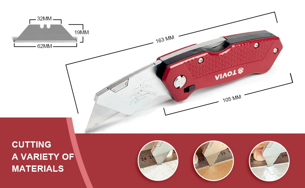 Cuchillo plegable T TOVIA Cuchillo multiusos reemplazable para cajas de cartón Cajas de cartón Mango de cortador Cuchillas de cuchillo Herramienta manual para exteriores