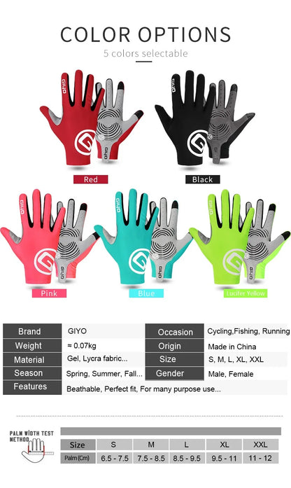 Giyo Wind Breaking Cycling Full Finger Gloves Touch Screen Anti-slip Bicycle Lycra Fabric Mittens Bicicleta Road Bike Long Glove