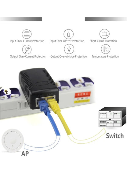 Inyector POE HKBTM de 48 V, 24 V, 12 V, 24 W, enchufe UE, EE. UU., Reino Unido y Australia para fuente de alimentación de cámara IP CCTV, adaptador Ethernet, punto de acceso para teléfono