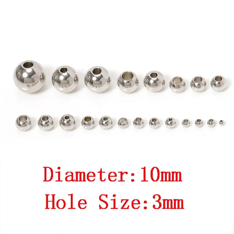 100pcs 3-10mm Stainless Steel Beads for Jewelry Making Loose Spacer Beads Ball Hole 1.2-5mm for Bracelets Jewelry Components DIY