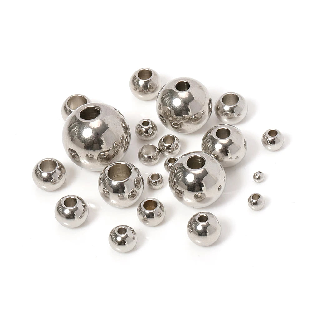 100pcs 3-10mm Stainless Steel Beads for Jewelry Making Loose Spacer Beads Ball Hole 1.2-5mm for Bracelets Jewelry Components DIY