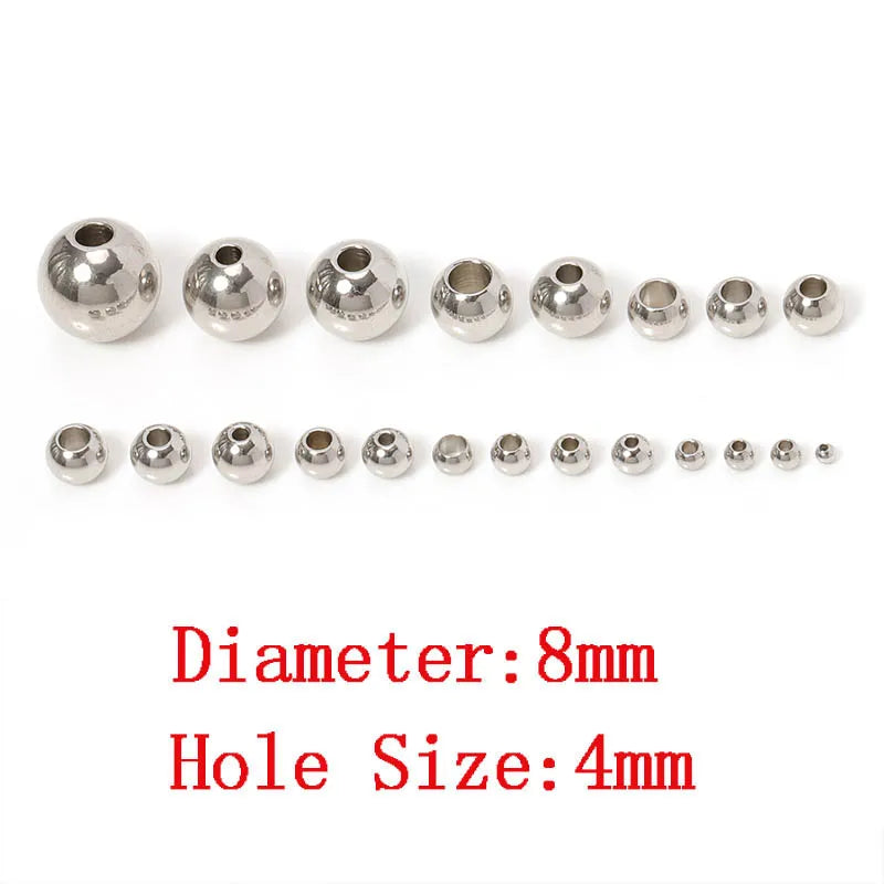 100pcs 3-10mm Stainless Steel Beads for Jewelry Making Loose Spacer Beads Ball Hole 1.2-5mm for Bracelets Jewelry Components DIY