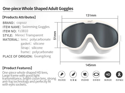 COPOZZ 2022 Anti-fog Swimming Goggles Whole Shaped Lens UV Protection with Big Silicone Frame Swimming Glasses for Men and Women