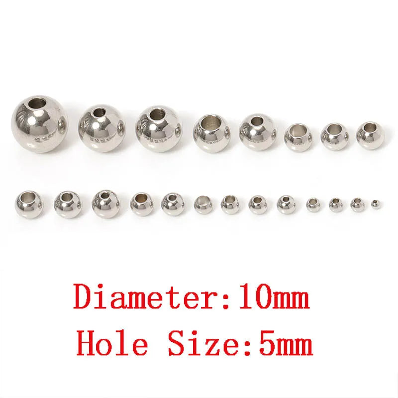 100pcs 3-10mm Stainless Steel Beads for Jewelry Making Loose Spacer Beads Ball Hole 1.2-5mm for Bracelets Jewelry Components DIY