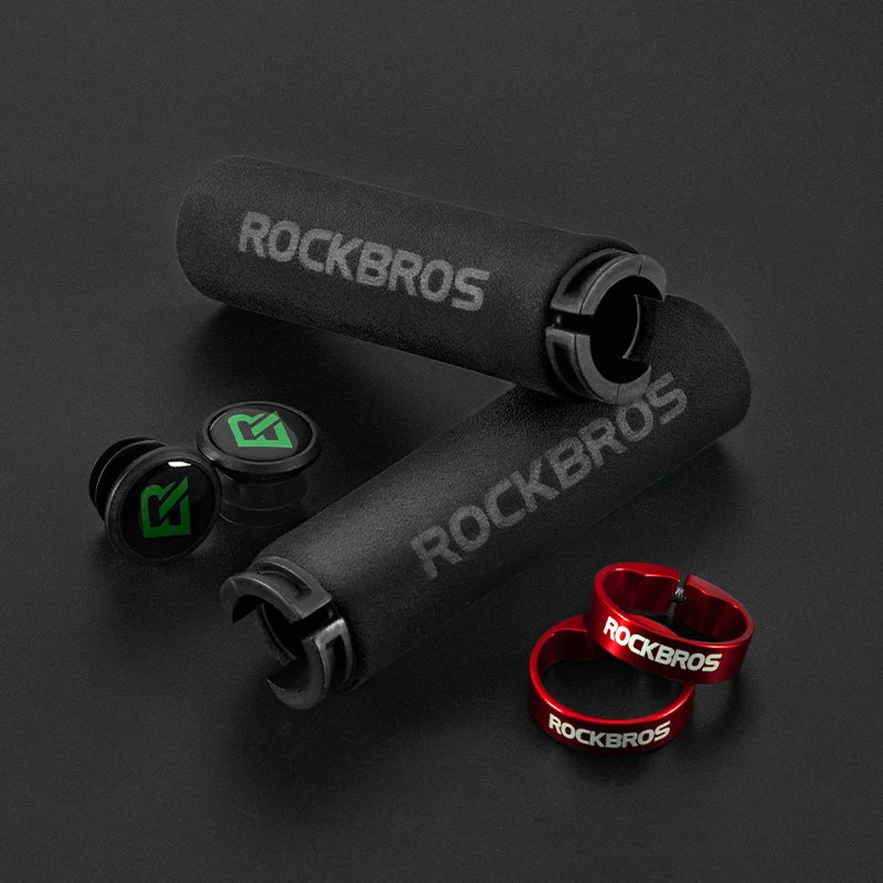 ROCKBROS Bicycle Grips MTB Silicone Sponge Handlebar Grips Anti-skid Shock-absorbing Soft Bike Grips Ultraight Cycling Handlebar