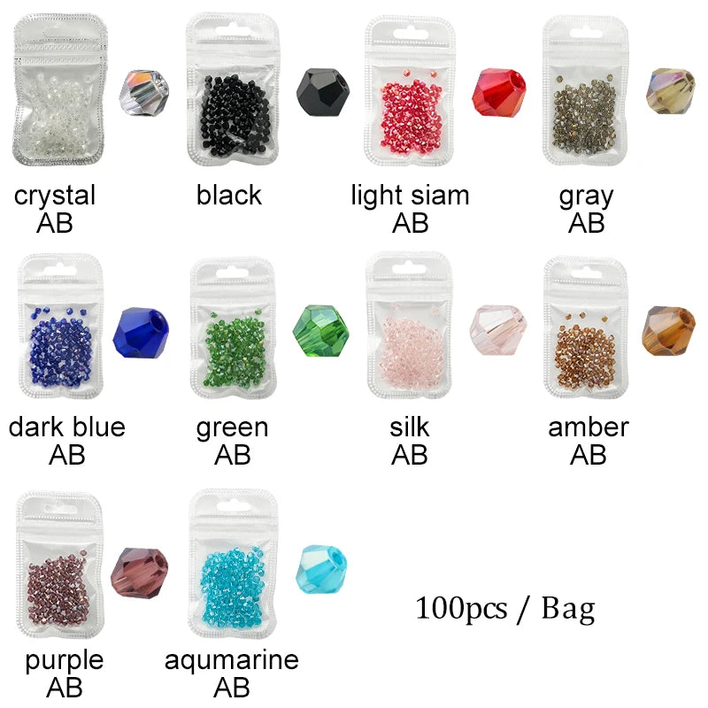 Wholesale 1000pcs Big Bag Colorful 4mm Bicone Crystal Beads Glass Beads Loose Spacer Beads bracelet Jewelry Making Accessories