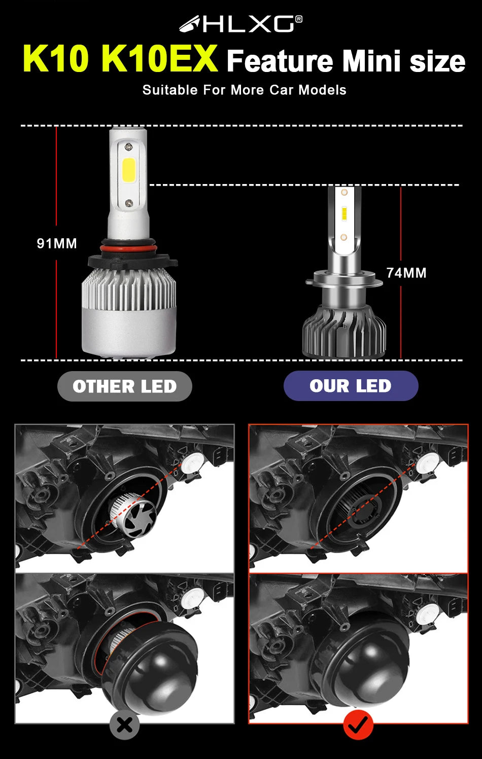 HLXG Mini Canbus lámpara H4 H7 LED faro de coche 100000LM 6000K 8000K lámpara H1 9005 HB3 9006 HB4 H8 H9 H11 faros antiniebla bombillas para coche