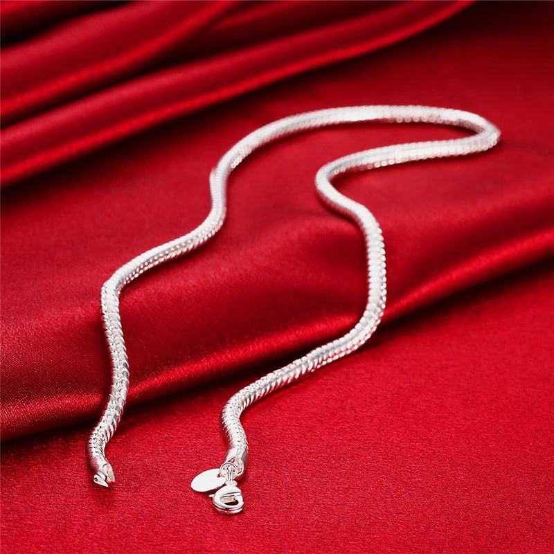 DOTEFFIL 925 Sterling Silver 16/18/20/24/22/24/26/30 Inch 3mm Snake Chain Necklace For Woman Man Wedding Engagement Jewelry