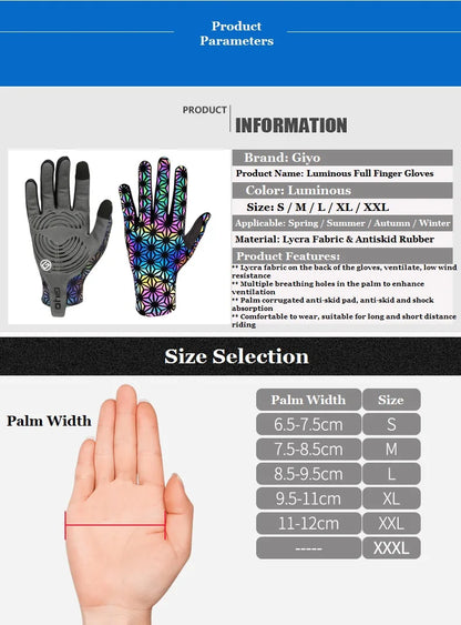 Giyo Wind Breaking Cycling Full Finger Gloves Touch Screen Anti-slip Bicycle Lycra Fabric Mittens Bicicleta Road Bike Long Glove