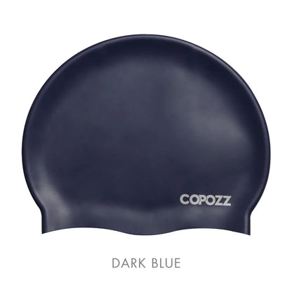 Copozz Elastic Silicon Rubber Waterproof Protect Ears Long Hair Sports Swim Pool Hat Large Size Swimming Cap for Men Women Adult