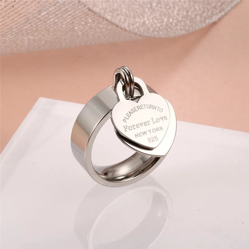 Rose Gold Color Girl Women Ring Stainless Steel Charm Finger Rings Sweet Heart Trendy Female Ring Jewelry Gift Multi-size