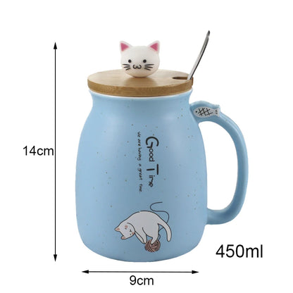 Taza creativa resistente al calor con forma de gato de colores, taza de dibujos animados de 450 ml con tapa, taza de cerámica para café con gatito, taza para niños, taza para beber de oficina, regalo