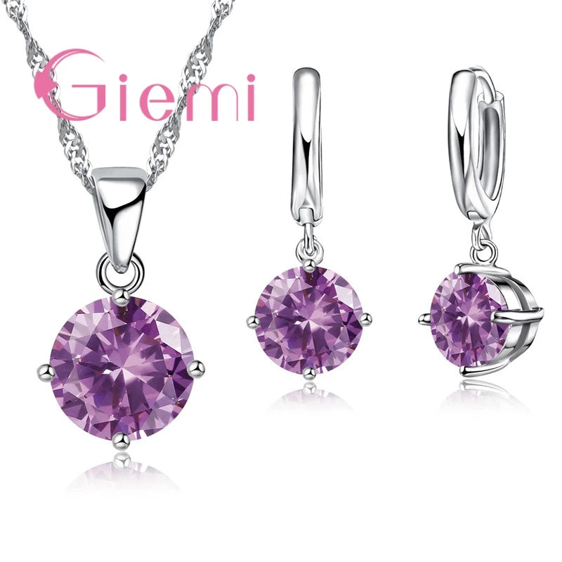 925 Sterling Silver Pendant Necklace Earrings For Women Engagement Fashion Jewelry Set Trendy Austrian Crystal Wholesale