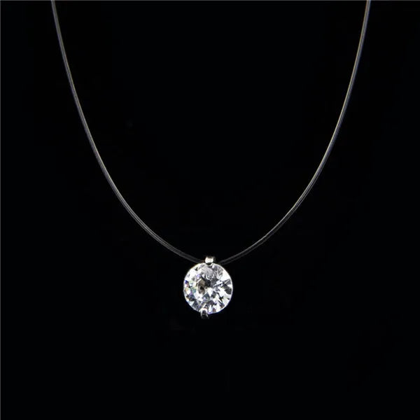 Poputton Female Transparent Fishing Line Necklace Silver Plated Invisible Chain Women Rhinestone Choker Necklace Collier Femme