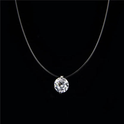 Poputton Female Transparent Fishing Line Necklace Silver Plated Invisible Chain Women Rhinestone Choker Necklace Collier Femme