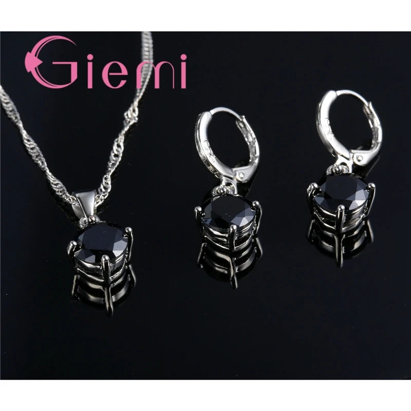 925 Sterling Silver Pendant Necklace Earrings For Women Engagement Fashion Jewelry Set Trendy Austrian Crystal Wholesale