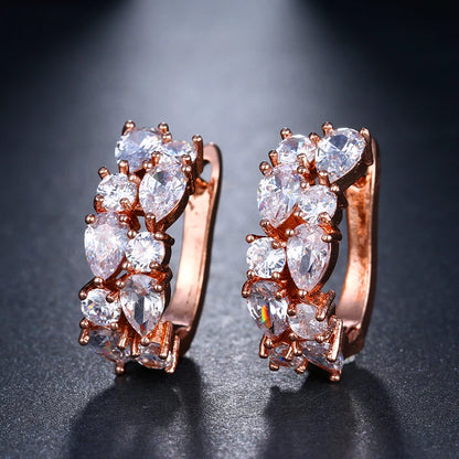 EMMAYA Wholesale Luxury Rose Gold Color Earrings Flash CZ Zircon Ear Studs 12 Colors Earrings Women Cheap brincos