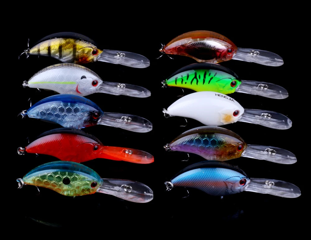 HENGJIA 13G 9CM Señuelos de pesca Rock Crank Bait Crankbait Minnow Bass Anzuelos triples Swim Hard Lure Baits Wobbler Long Big Tongue