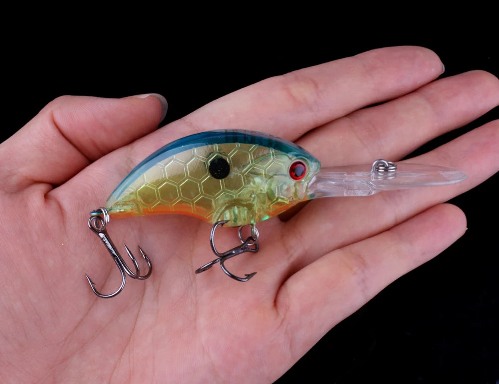 HENGJIA 13G 9CM Fishing Lures Rock Crank Bait Crankbait Minnow  Bass Treble Hooks Swim Hard Lure Baits Wobbler Long Big Tongue