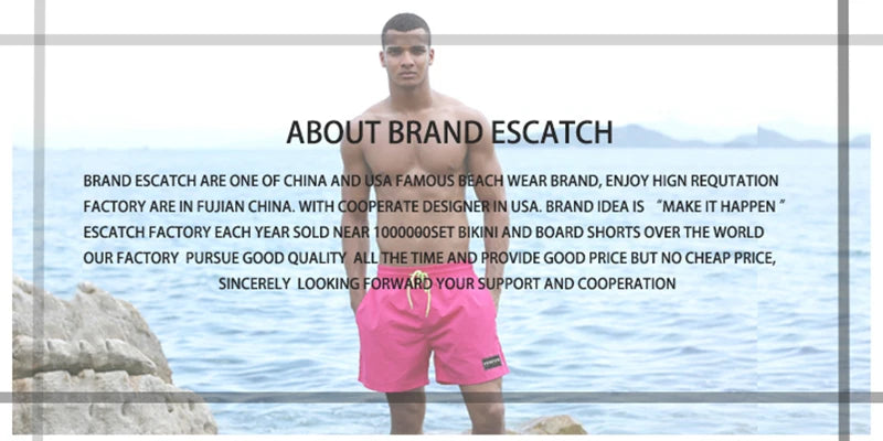 ESCATCH Man Swimwear Swim Shorts Trunks Beach Board Shorts Swimming Pants Swimsuits Mens Running Sports Surffing Shorts