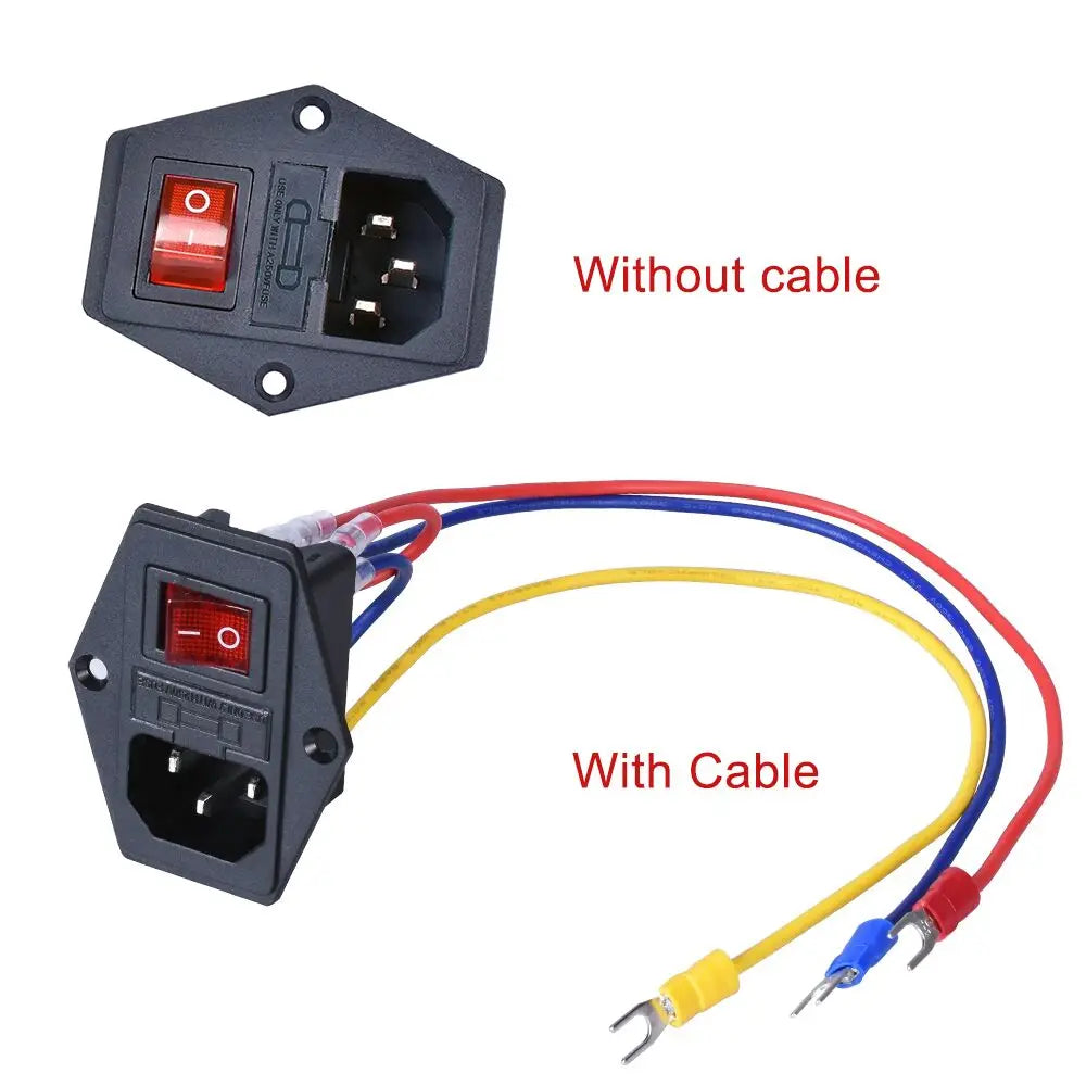 Piezas de impresora 3D 10A 250V Interruptor de encendido Toma de corriente CA con interruptor basculante triple rojo Módulo con fusible Enchufe para impresora 3D