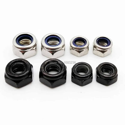 M2 M2.5 M3 M3.5 M4 M5 M6 M8 M10 M12 M14 M16 304 Stainless Steel Black Hex Nylon Insert Lock Nut Self-locking Locknut