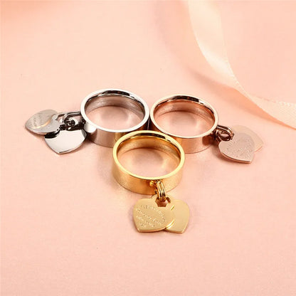 Rose Gold Color Girl Women Ring Stainless Steel Charm Finger Rings Sweet Heart Trendy Female Ring Jewelry Gift Multi-size