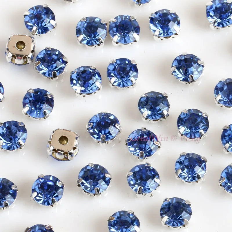 Glass Rhinestones! Round Shape With Claw Sew On Crystal Stone Strass Diamond Metal Base Buckle For Clothes Decorating