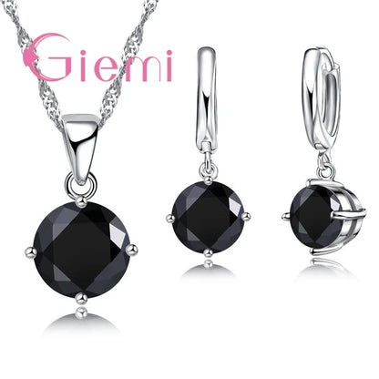 925 Sterling Silver Pendant Necklace Earrings For Women Engagement Fashion Jewelry Set Trendy Austrian Crystal Wholesale