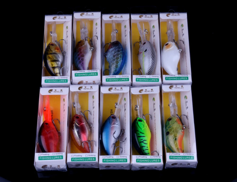 HENGJIA 13G 9CM Señuelos de pesca Rock Crank Bait Crankbait Minnow Bass Anzuelos triples Swim Hard Lure Baits Wobbler Long Big Tongue