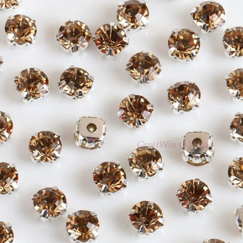 Glass Rhinestones! Round Shape With Claw Sew On Crystal Stone Strass Diamond Metal Base Buckle For Clothes Decorating