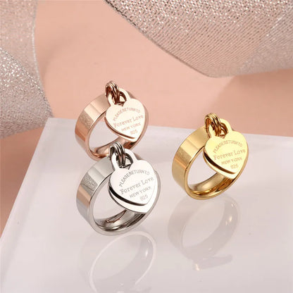 Rose Gold Color Girl Women Ring Stainless Steel Charm Finger Rings Sweet Heart Trendy Female Ring Jewelry Gift Multi-size