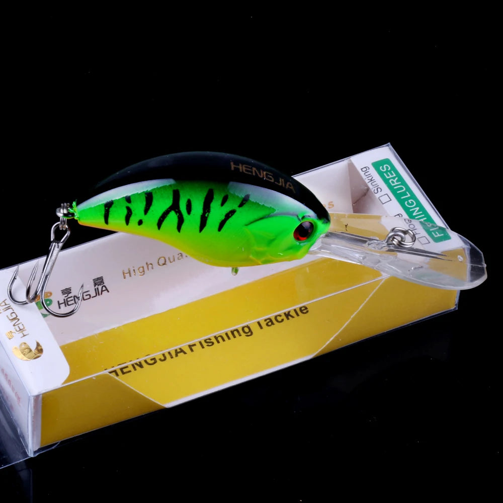 HENGJIA 13G 9CM Señuelos de pesca Rock Crank Bait Crankbait Minnow Bass Anzuelos triples Swim Hard Lure Baits Wobbler Long Big Tongue