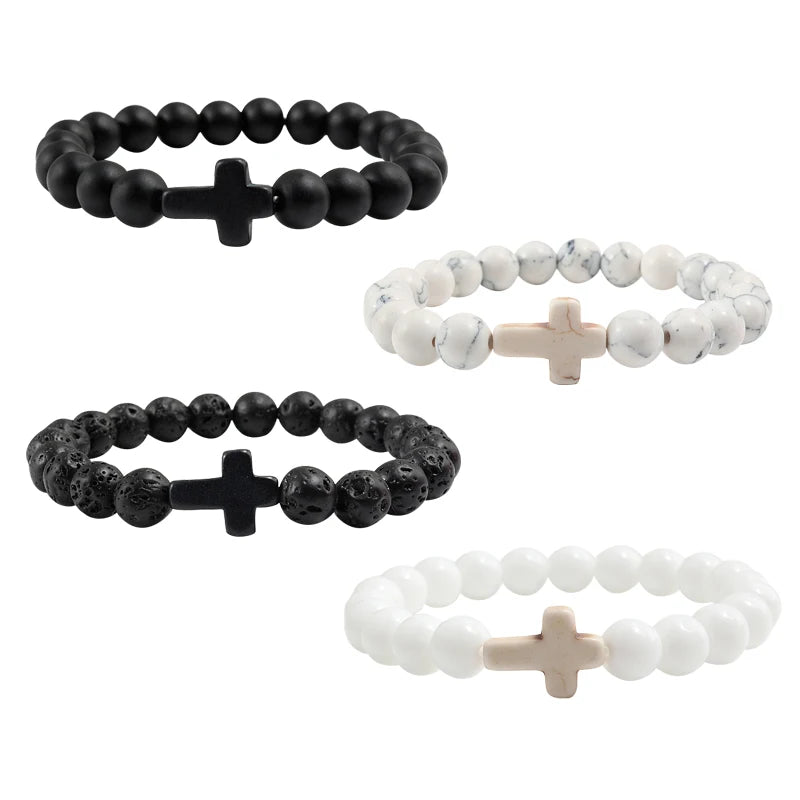 Pulsera de piedra natural con dijes, pulseras de cuentas de lava negra mate hechas a mano para hombres y mujeres, cadena de oración para fitness, joyería para parejas, regalo