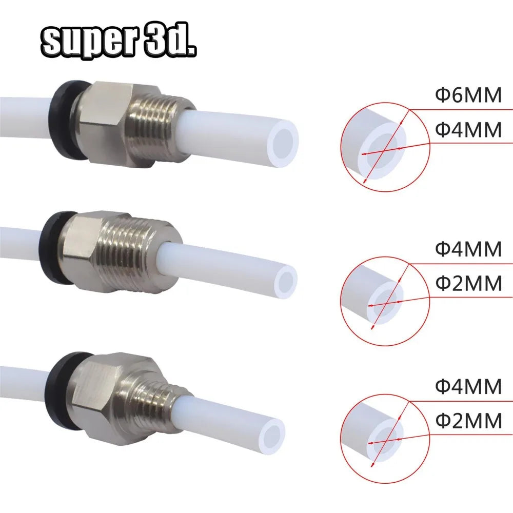 2 conectores neumáticos para impresoras 3D, acoplador de unión rápida Bowden, 1,75/3 mm, accesorios para tubería PC4, M6 y M10, tubo de PTFE de 2/4 mm