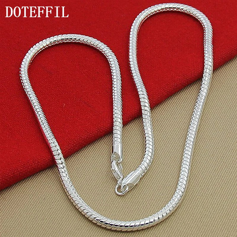 DOTEFFIL 925 Sterling Silver 16/18/20/24/22/24/26/30 Inch 3mm Snake Chain Necklace For Woman Man Wedding Engagement Jewelry