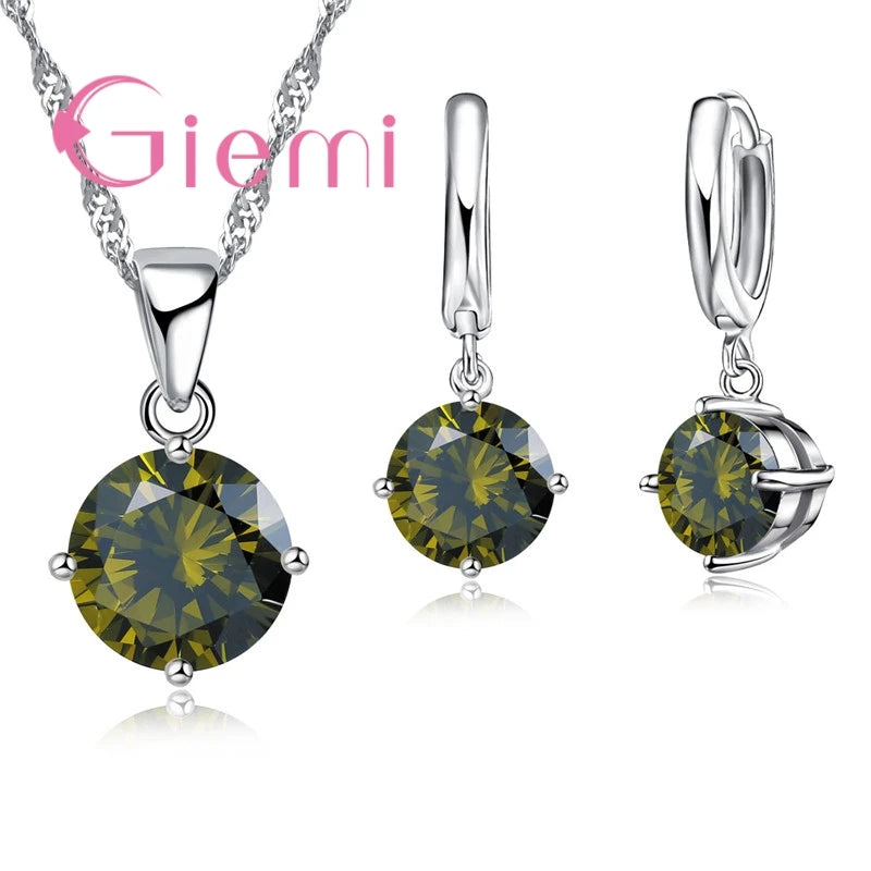 925 Sterling Silver Pendant Necklace Earrings For Women Engagement Fashion Jewelry Set Trendy Austrian Crystal Wholesale