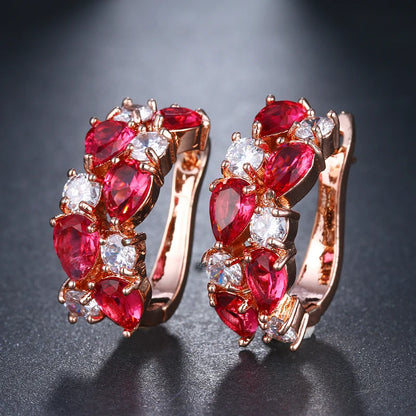 EMMAYA Wholesale Luxury Rose Gold Color Earrings Flash CZ Zircon Ear Studs 12 Colors Earrings Women Cheap brincos