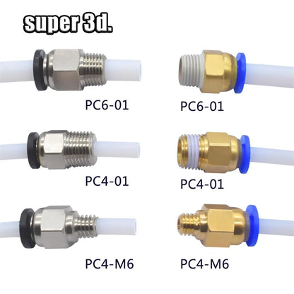 2 conectores neumáticos para impresoras 3D, acoplador de unión rápida Bowden, 1,75/3 mm, accesorios para tubería PC4, M6 y M10, tubo de PTFE de 2/4 mm