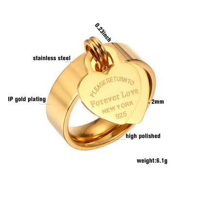 Rose Gold Color Girl Women Ring Stainless Steel Charm Finger Rings Sweet Heart Trendy Female Ring Jewelry Gift Multi-size