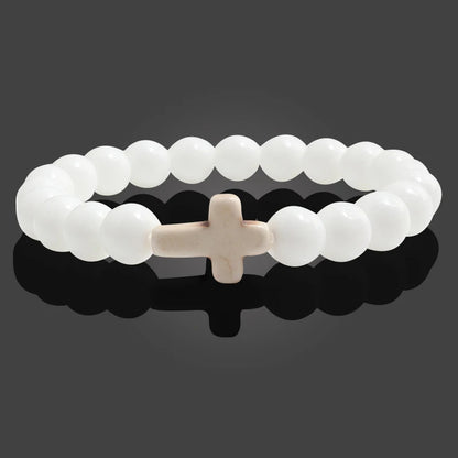 Charm Natural Stone Bracelet Cross Black Lava Matte Beaded Bracelets Handmade Men Women Prayer Fitness Chain Couple Jewelry Gift