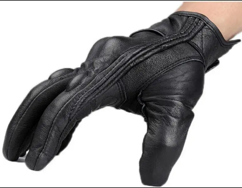 Guantes de cuero auténtico para motocicleta con pantalla táctil, antideslizantes, con nudillos duros y dedos completos, equipo de protección para deportes al aire libre, motocross, ATV