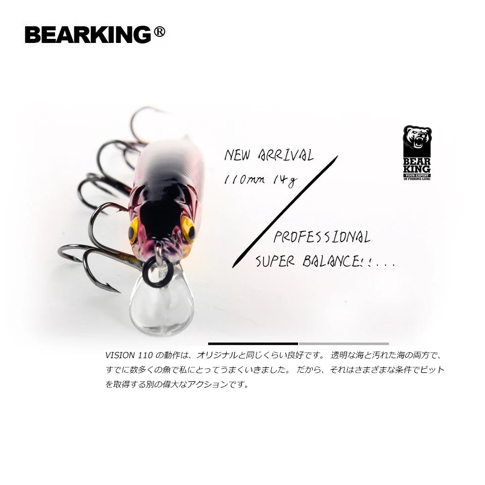 BEARKING 11cm 14g Señuelos de pesca duros superiores Cebos de calidad Minnow Wobblers Buena acción Aparejos de pesca profesionales artificiales