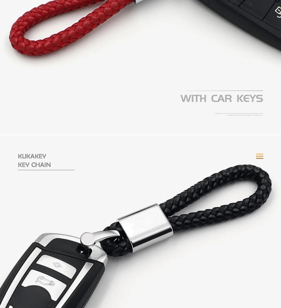 Leather Hand Woven Keychain Metal key rings Chains Best Gifts Car Key Holder For Mercedes Benz VW TOYOTA AUDI BMW Auto Keyring