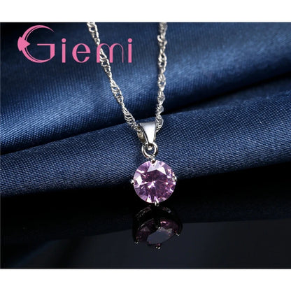 925 Sterling Silver Pendant Necklace Earrings For Women Engagement Fashion Jewelry Set Trendy Austrian Crystal Wholesale