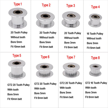 GT2 Idler Timing Pulley 16-tooth 20-Teeth with 3mm or 5mm Bore with Bearings for 3D Printer Parts Timing Belt 6mm 10mm